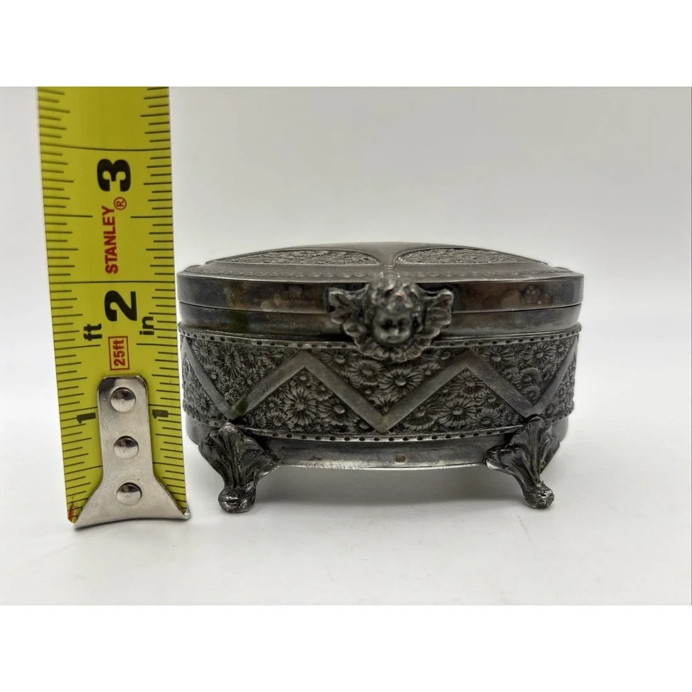 A. Stepkowski silver plated jewelry box with red velour interior